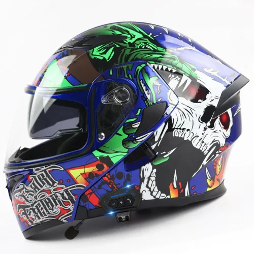 Vista 13 de Casco modular Bluetooth para motocicleta, aprobado por DOT, abatible, de cara completa, integrado, antivaho, doble visera, casco para motocicleta