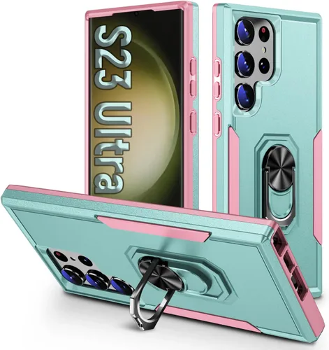 Vista 29 de Funda protectora diseñada para Galaxy S23 con soporte, a prueba de caídas militares, a prueba de golpes, a prueba de polvo, para Samsung S23, rosa