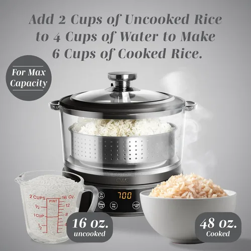 Vista 8 de COOK WITH COLOR Olla de arroz de vidrio mini de 3L baja en carbohidratos – Contiene 2 tazas crudas/Produce 6 tazas cocidas con cesta de filtro