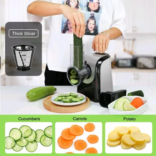 Vista 3 de Rallador Eléctrico de Queso, Rallador Rotatorio Profesional 5 en 1 para Queso y Verduras, Tirador Eléctrico de Ensalada Espiralizador