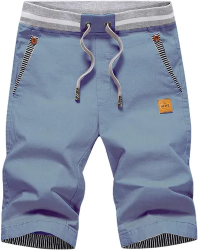Vista 22 de JustSun Pantalones cortos para hombre, estilo casual, de algodón, con cintura elástica y bolsillos Negro