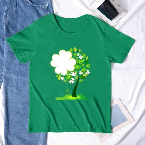 Vista 4 de Camiseta casual de manga corta para mujer, camiseta de San Patricio, blusa verde con cuello redondo, camiseta irlandesa de trébol