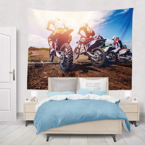 Vista 4 de KULUSSY Tapiz para colgar en la pared, 60 x 50 pulgadas, motocicleta, deportes de motor, montaña, puesta de sol, suciedad, motocross, recreativo