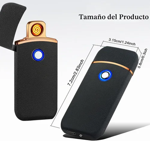 Vista 6 de Encendedor Electrónico, Encendedor Eléctrico, Encendedor Inteligente Recargable USB, Encendedores Geniales Portátil Encendido de Doble Cara Negro
