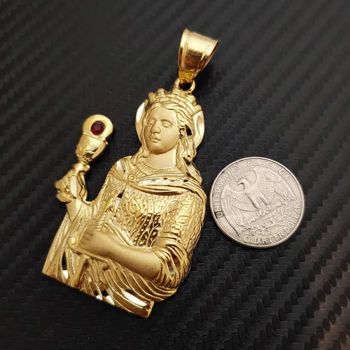 Vista 2 de Hip Hop Ice - Colgante de latón chapado en oro brillante de Santa Bárbara, Chapado en oro sobre latón, Circonita Cúbica
