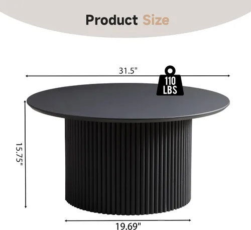 Vista 2 de Mesa de café redonda de 31.5", Mesa de centro moderna con acento acanalado y marco de metal, mesas de café de madera redondas para sala de estar