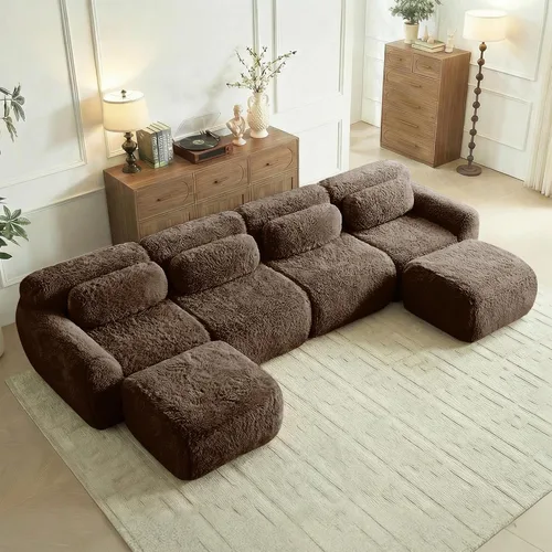 Vista 23 de Sofás de nube sin hueso de 80.4 pulgadas, tela de felpa suave y esponjosa, sofá cama modular con 2 otomanas, sofás de dos plazas de chocolate,