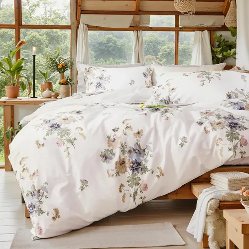 Vista 27 de Juego de edredón floral azul tamaño Queen, juego de ropa de cama botánica azul 100% algodón, edredón suave transpirable de 3 piezas y 2 fundas