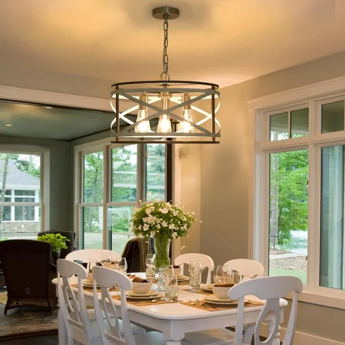 Vista 2 de Candelabros de granja para comedor, lámpara de metal de 3 luces, lámpara de araña rústica de 18.5 pulgadas, lámpara colgante para cocina, vestíbulo