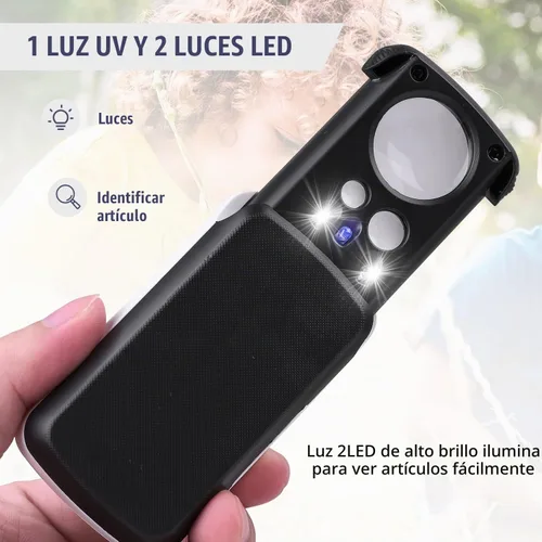 Vista 3 de 2 Piezas Lupas de Joyero 30X 60X 90X, Lupa Ocular Iluminada Deslizable con 3 Luces para Monedas Gemas Joyas Rocas Relojes (Negro)