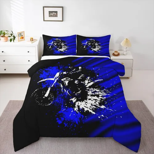 Vista 26 de Feelyou Juego de edredón azul de carreras para niños, juego de ropa de cama de coche deportivo para niños y niños, edredón deportivo geométrico a