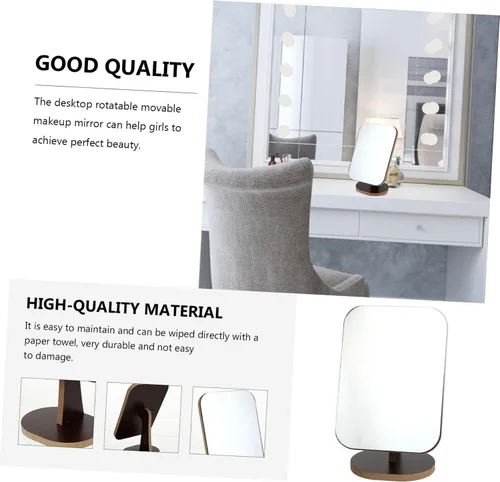 Vista 7 de FOMIYES Mesa de maquillaje portátil Espejo giratorio Vanidad de escritorio Espejo cosmético simple de madera
