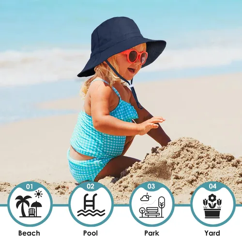 Vista 7 de Sombrero de sol para bebé, de verano, con protección solar UPF 50+, sombreros de playa, sombrero de ala ancha para bebé niña