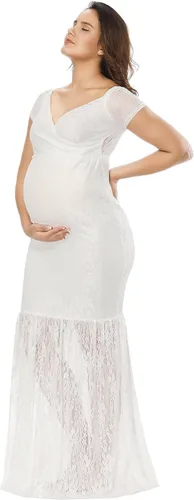 Vista 3 de Maxi vestido para embarazadas, de la marca JustVH, con encaje