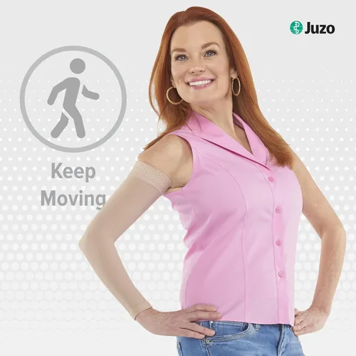 Vista 3 de Juzo Manga de compresión suave 2001 20-30 mmHg, regular Borde de silicona, ultra suave, transpirable, manga de compresión médica, punto opaco