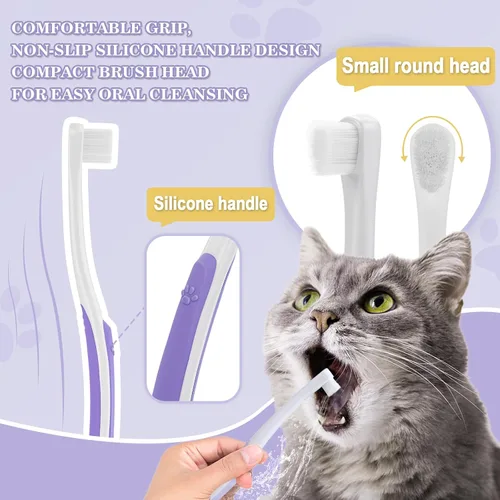 Vista 4 de Kit de cepillo de dientes para gatos, cepillos suaves y rastreador de cuidado dental Cuidado suave del gato. Cepillado para principiantes. Dientes