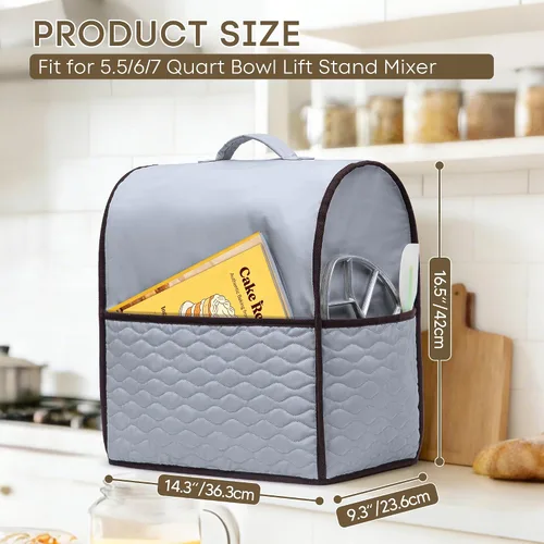 Vista 5 de YARWO Cubierta para batidora de pie compatible con KitchenAid 5.5/6/7 Gris