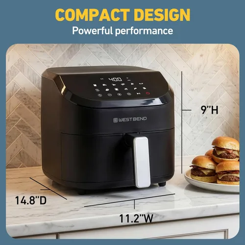 Vista 6 de West Bend Freidora de aire digital de 4.5 cuartos de galón, compacta con 12 preajustes, temperatura ajustable para comidas crujientes rápidas, cesta