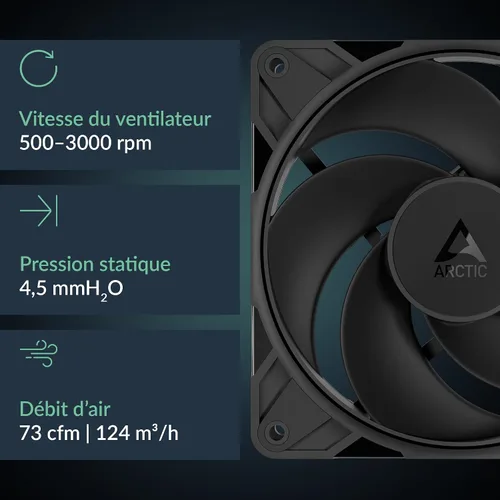 Vista 2 de ARCTIC P12 Pro Reverse – Paquete de 3 – Ventilador Premium de 120 mm con Flujo de Aire Inverso, Ventilador PWM con Splitter de Cable Y, 500-3000
