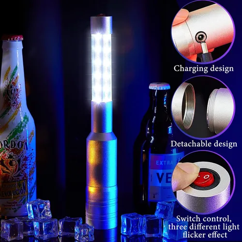 Vista 3 de Lewtemi 4 piezas de luces de botella para niña, luces estroboscópicas de servicio de botella de batón, recargables, champán, bengalas de mano