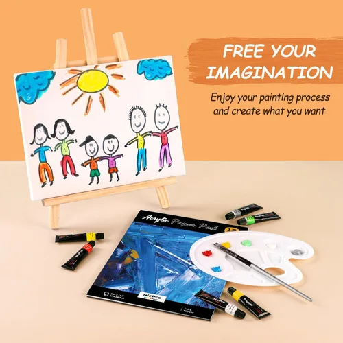 Vista 6 de Nicpro Juego de 60 piezas de pintura artística para niños, kit completo de suministros de pintura acrílica para niños y niñas con 24 pinturas