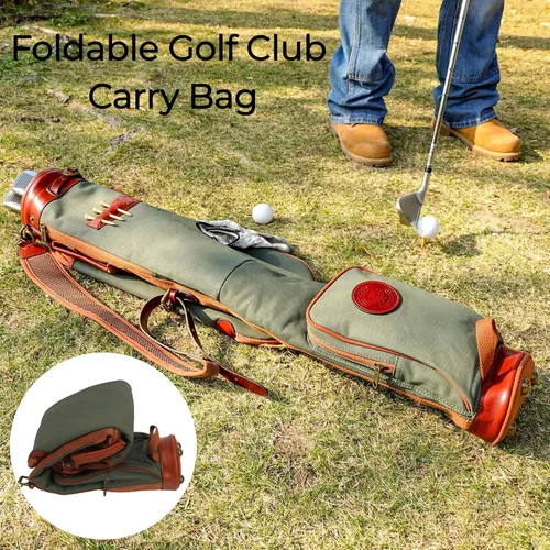 Vista 5 de Tourbon Bolsas de transporte vintage para palos de golf - Lona y cuero Golf Bag for Walking Par 3 Courses, Traveling, with Padded Lining