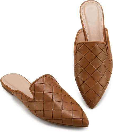 Vista 2 de Sandalias planas trenzadas con punta puntiaguda para mujer, sin espalda, tacón bajo, con corte casual
