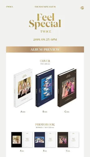 Vista 4 de JYP Twice - Feel Special [B ver.] (8º mini álbum) CD+88p Photobook+Papel de letras+5Photocards+Photocard dorado+Póster plegado (B ver)+Tarjeta