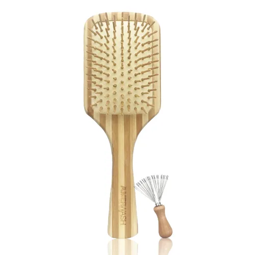Vista 7 de Juego de peine de bambú para mujer, cepillo desenredante de paleta de madera para cabello grueso, fino, rizado, lacio, ondulado, fino, diente ancho