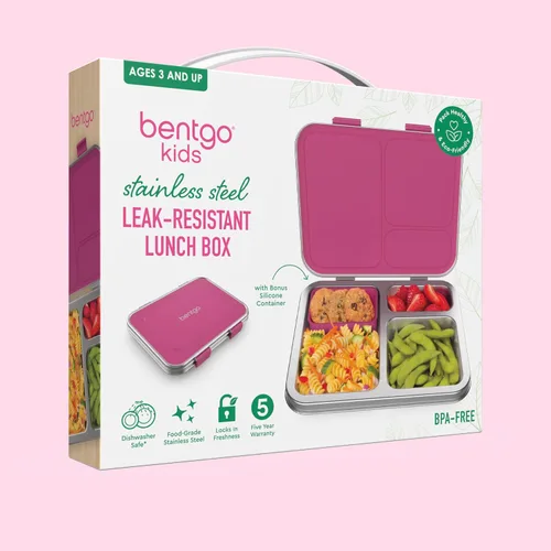 Vista 9 de Bentgo Kids - Lonchera de acero inoxidable resistente a fugas, 3 compartimentos Recipiente de silicona adicional, sin PFAS y BPA, resistente al