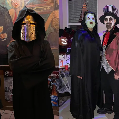 Vista 6 de GraduationMall Capa con capucha para hombre, bata Sith negra para Halloween, disfraz de cosplay para mago Darth Sidious mortífero