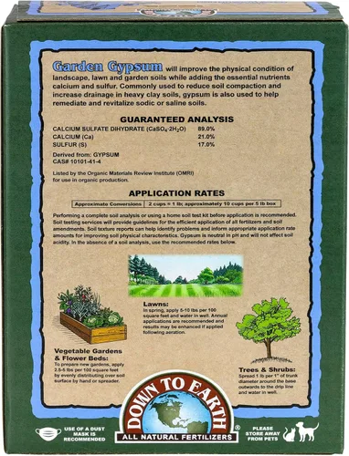 Vista 2 de Down To Earth All Natural Fertilizers Yeso Orgánico de Jardín Perlado - Sulfato de Calcio Afloja el Suelo Arcilloso Grado Greens Minigránulos, 5 lb