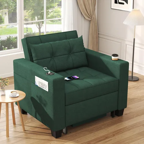 Vista 11 de DURASPACE Silla de dormir de 39 pulgadas, silla convertible 3 en 1, cama, silla de cama extraíble, sillón individual, ajustable con puertos USB