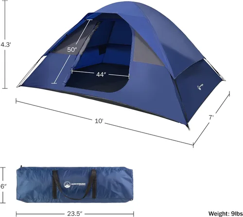 Vista 6 de Camping Tent - Water-Resistant Cabin Style Outdoor Shelter with Built-in Screen Tent and Carrying Bag by Wakeman Outdoors Azul