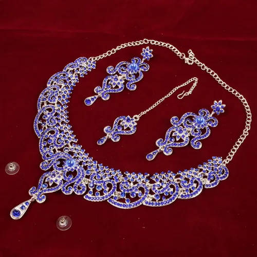 Vista 146 de Conjunto precioso de collar con look real Indian Bollywood, maravillosamente decorado, conjunto de collar adornado para mujer.