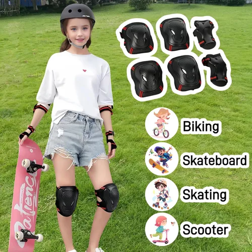 Vista 7 de tsavnpk Juego de rodilleras y coderas para niños, equipo de protección ajustable con protector de muñeca para niñas, patinaje, ciclismo, patinaje