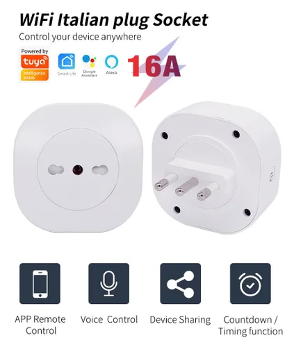 Vista 2 de Enchufe inteligente Wifi compatible con Alexa, Google Assistant, control de aplicación y voz, no requiere concentrador, Italia (10 A)