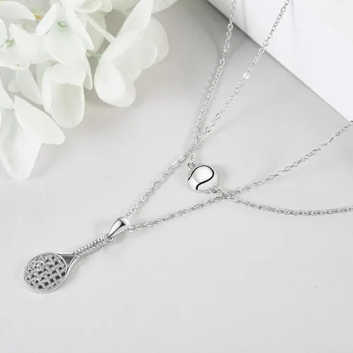 Vista 3 de MONGAS Collares de tenis en capas para mujer, collar con colgante de tenis de plata de ley, joyería para mujer