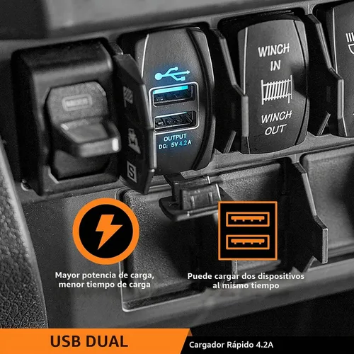 Vista 2 de WeiSen Cargador USB dual 4.2A Plug & Play, estilo interruptor basculante, 18 AWG, 12 V/24 V, carga rápida con barra de alimentación de pulso