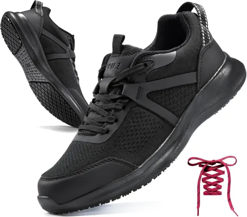 Vista 8 de SPIEZ Zapatos antideslizantes para servicio de alimentos para mujer, zapatos de trabajo para enfermera, zapatos antideslizantes para chef