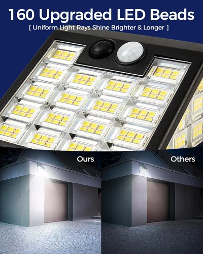Vista 3 de 160 luces LED solares de movimiento para exteriores, luces solares de pared de 3 lados para exteriores, gran angular de 270°, 3 modos