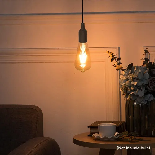 Vista 7 de Cable de luz colgante de 15 pies con enchufe, cable de extensión negro E26 Plug In Pendant Light Socket, Light Bulb Socket With On Off Switch, E27