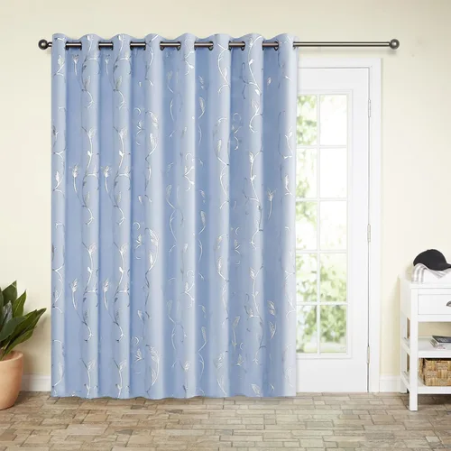 Vista 103 de BUHUA Juego de 2 paneles de cortinas opacas con estampado de vid plateada, cortinas con aislamiento térmico para oscurecer la habitación