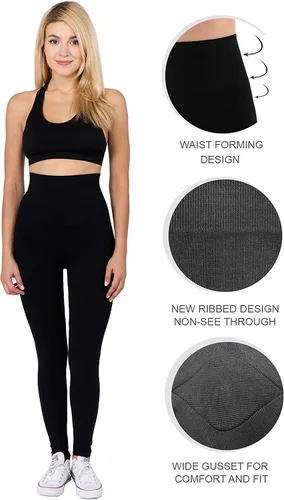 Vista 6 de AEKO Leggings gruesos de yoga para mujer, mezcla de algodón suave, cintura alta, con compresión de control de abdomen