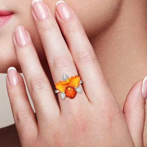 Vista 4 de Santuzza Anillo de plata de ley 925 con diseño de flores esmaltadas para mujer