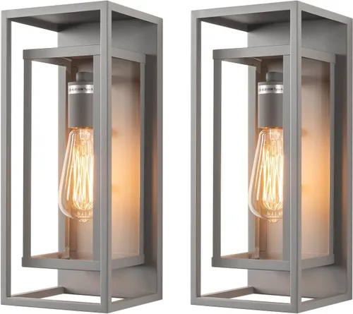 Vista 13 de mirrea Aplique de pared clásico para exteriores de 14 pulgadas, 1 luz en negro mate, marco de metal rectangular y pantalla de vidrio transparente