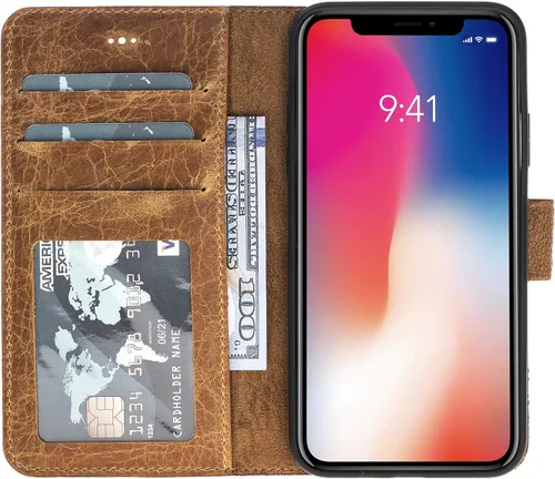 Vista 90 de HARDISTON Compatible con iPhone 7 Plus / 8 Plus Funda Cartera, Hecha a Mano de Cuero Genuino, Funda Magnética Desmontable con Tapa Abatible