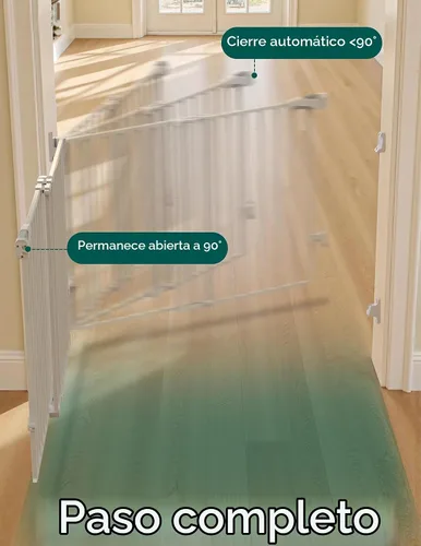 Vista 3 de Babelio Puerta de seguridad para bebés para escaleras, cocina y puertas, sin barra inferior, fácil instalación, operación con una sola mano, cierre