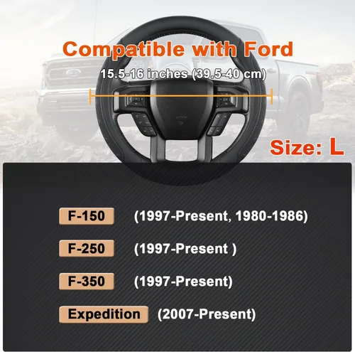 Vista 3 de GIANT PANDA Funda para volante de automóvil para Ford - F150 F250 F350 Expedition, (15.5-16 pulgadas - Negro)