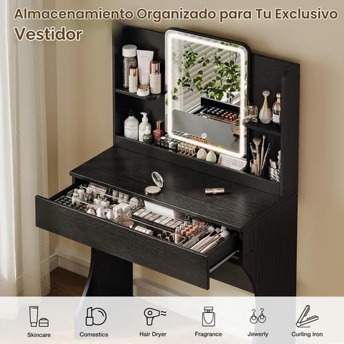 Vista 3 de Driftalia - Escritorio pequeño negro con espejo y 3 luces ajustables